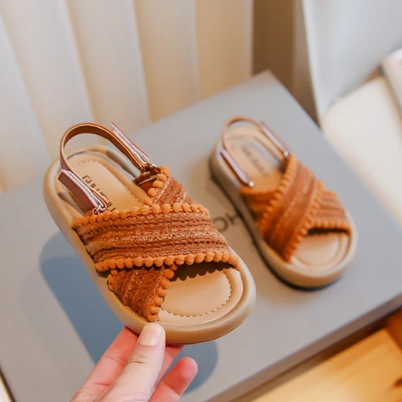 Girls Sandals Summer New Cute Hook & Loop Open Toes Soft Princess Fashion Sandals Children Casual Beach Shoes Classic Sweet Hot