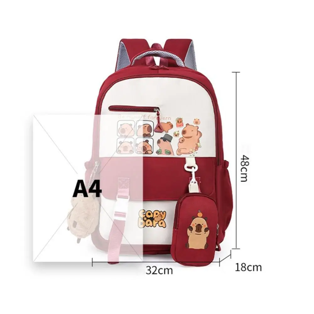Mochila escolar de nylon de desenho animado capivara, mochila de grande capacidade à prova d'água para aliviar a carga, estudantes
