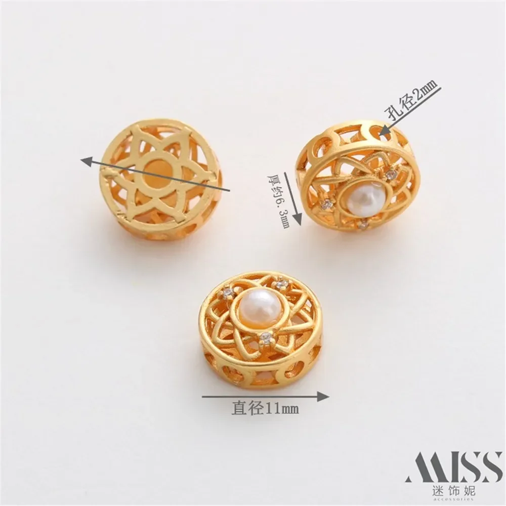 

18K Gold Color Matte Gold Inlaid Turquoise Pearl Bead-separated Transfer Bead DIY Bracelet Necklace Beaded Sand Gold Accessories