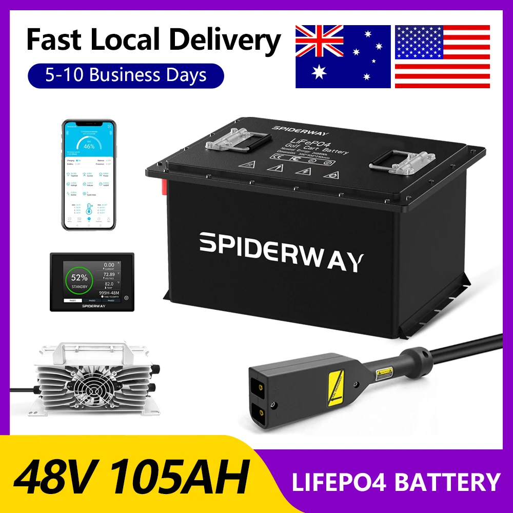Direct Replacement 48V Lithium Battery: 105Ah LiFePO4 (5.376kWh) for EZGO TXT Golf Cart, 6000+ Cycle Life 200A BMS