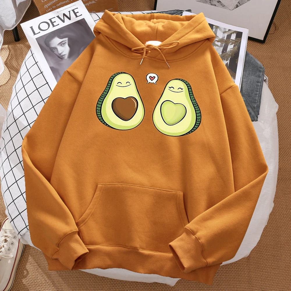 Two Avocados Fall In Love Sweatshirt Men\'S Hipster High Quality Hooded Cartoons Casual Autumn Hoodies Loose Warm Unisex Tops