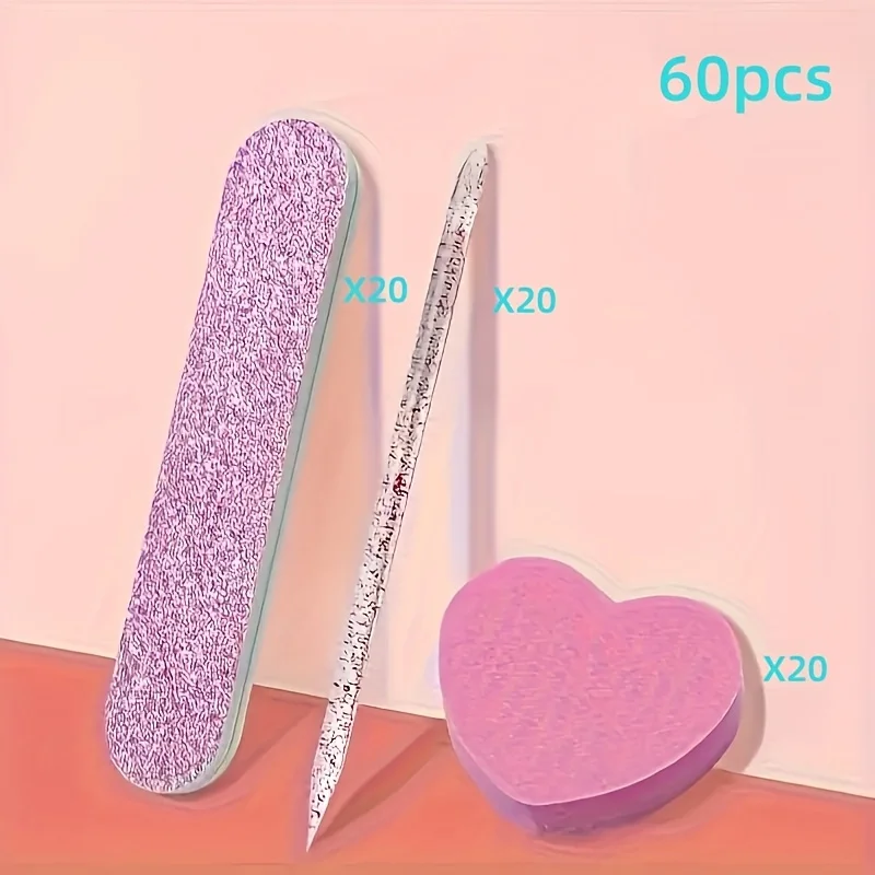 

60pcs nail care set: 20pcs mini files, 20pcs rubbing strips, and 20pcs sticks - perfect for jewelry polishing and nail care