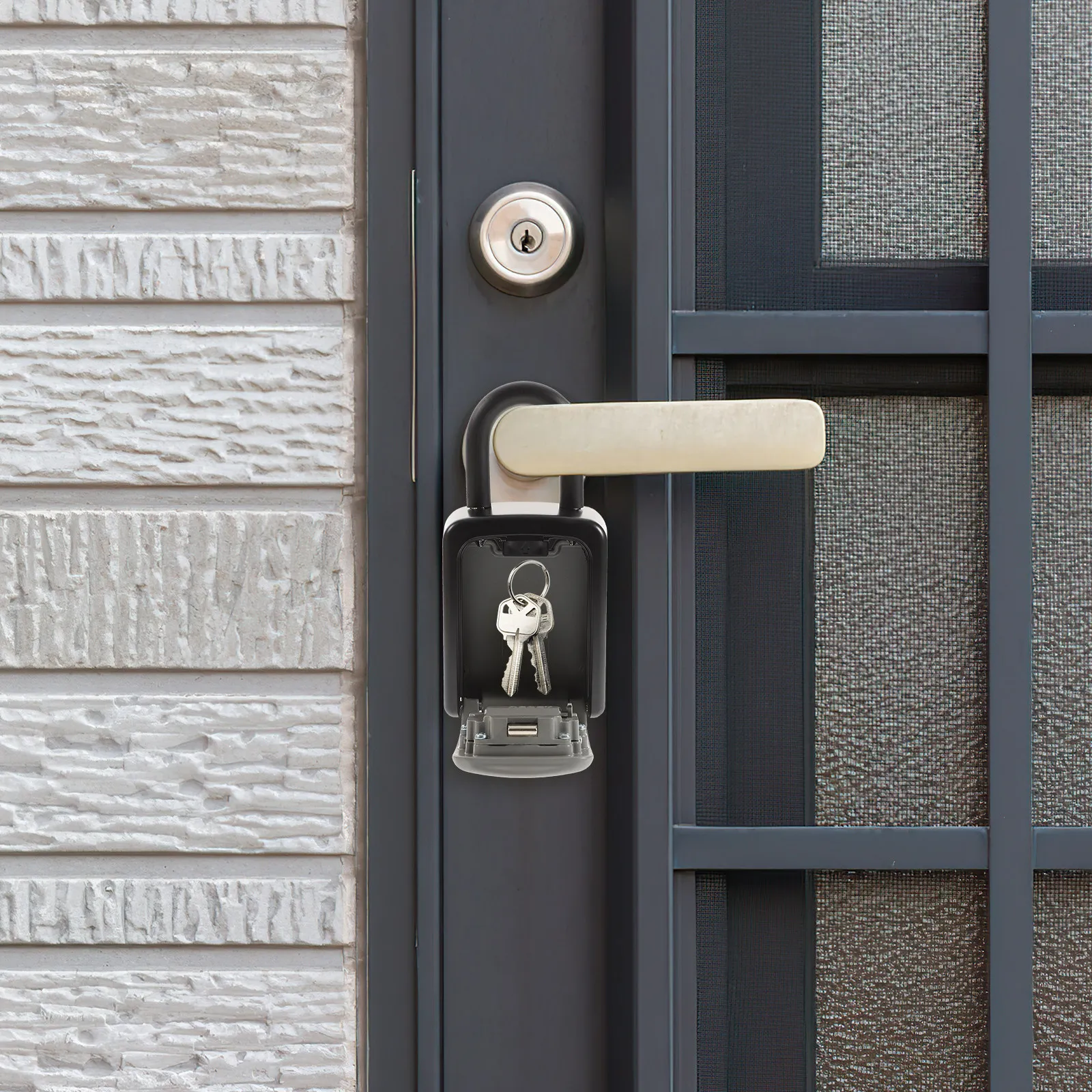 

Resettable 4-Digit Combination Key Lock Box Sturdy ABS and Steel Waterproof Security Lock Box for Door Fence Railing Wall