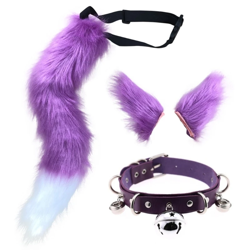 Diadema de piel sintética con orejas de zorro, cola y gargantilla, Kit de disfraz, horquilla para fiesta, Halloween, vestido de fantasía, Cosplay, Unisex, niños y adultos, DXAA