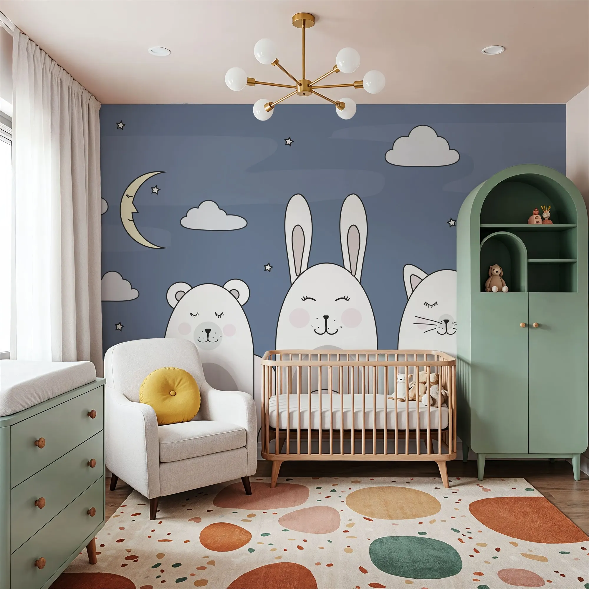 custom Sleeping Bunny Blue 3d Wall mural peel and stick wallpaper