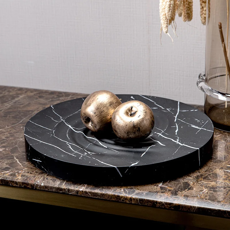 Simple black resin crafts marbled fruit plate kitchen table storage tray ornaments Home decoration