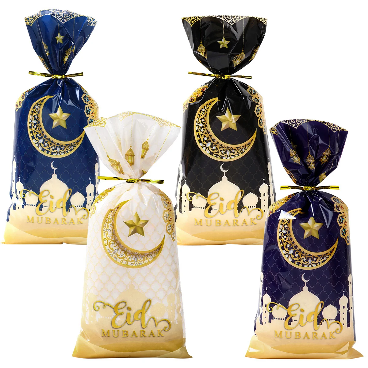 25/50/100pcs Eid Mubarak Gift Bag With Rope Candy Bag Ramadan Kareem Decor for Home Eid Al-fitr Islamic Muslim Party Supplies