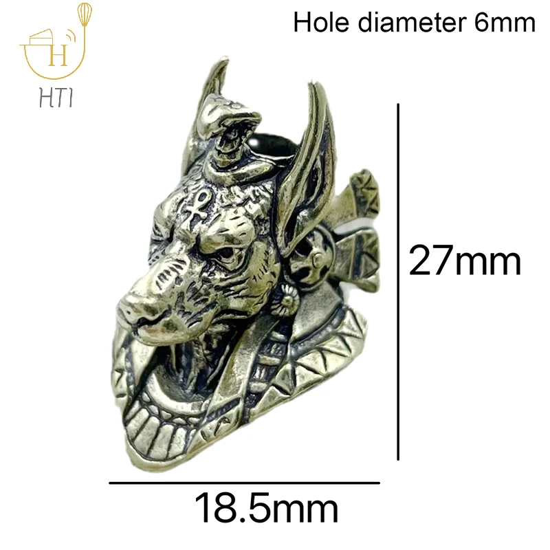 DIY Woven Lanyard Pendants Ancient Egypt Death God Jackal Head Brass EDC Knife Beads Jewelry Outdoor Accessories