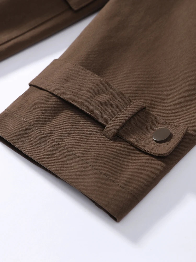 Kapuzenjacke mit Mehreren Taschen und Kordelzug für Damen, Streetwear-Stil mit Stehkragen, Epauletten, Langen Ärmeln, Locker Geschnittene Mäntel, Schicke Damen-Oberbekleidung – Detail 9