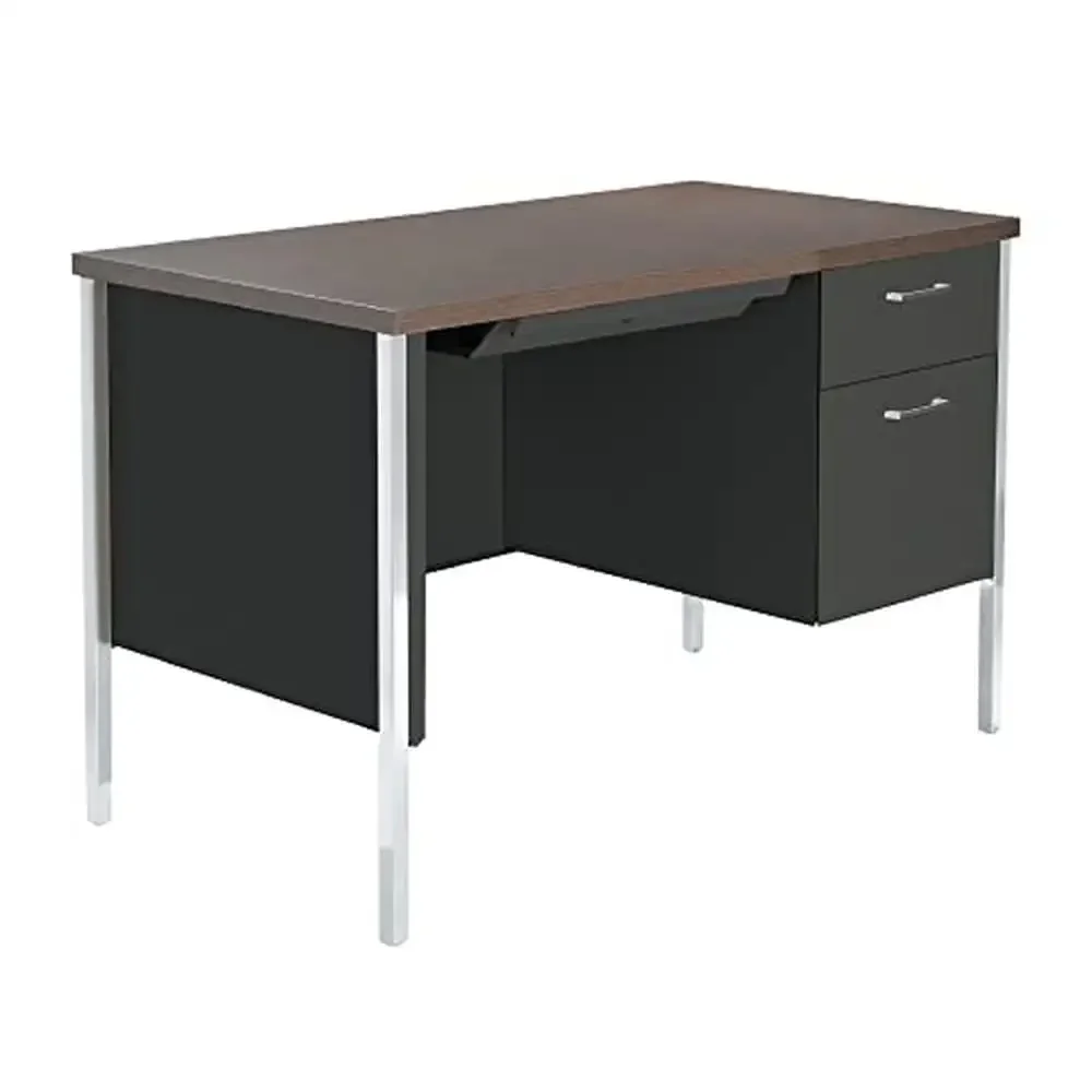 Single Pedestal Steel Desk with Locking File Drawer Rectangular Shape Alloy Frame Scratch Resistant Top Metal Drawer Dividers