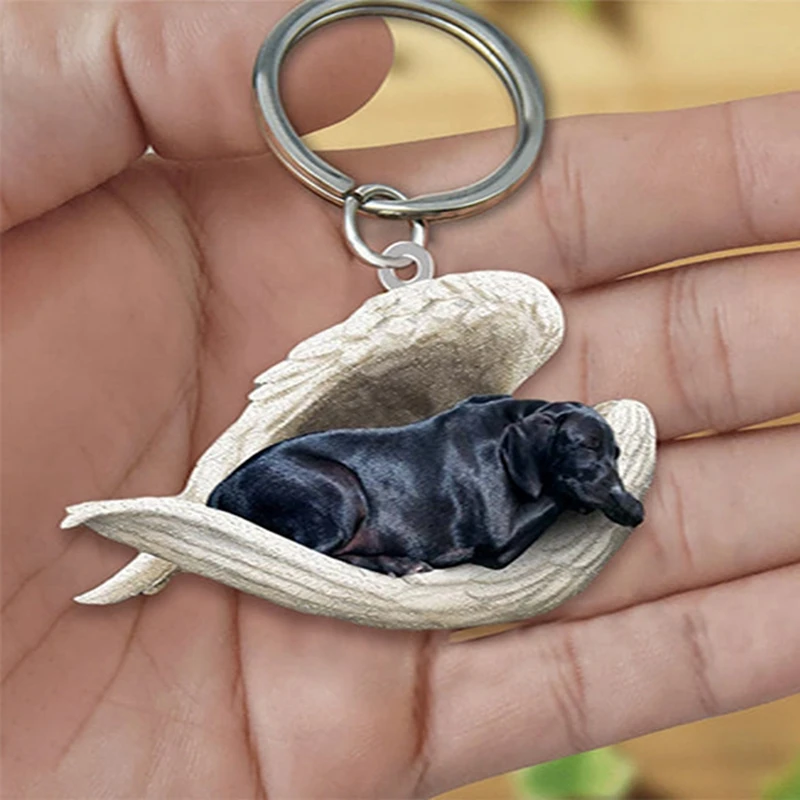 Acrylic Cute Dog Sleeping Angel Key Chains Animal Keychain For Women Girls Female Holder Car Key Kids Gift Drop Ship