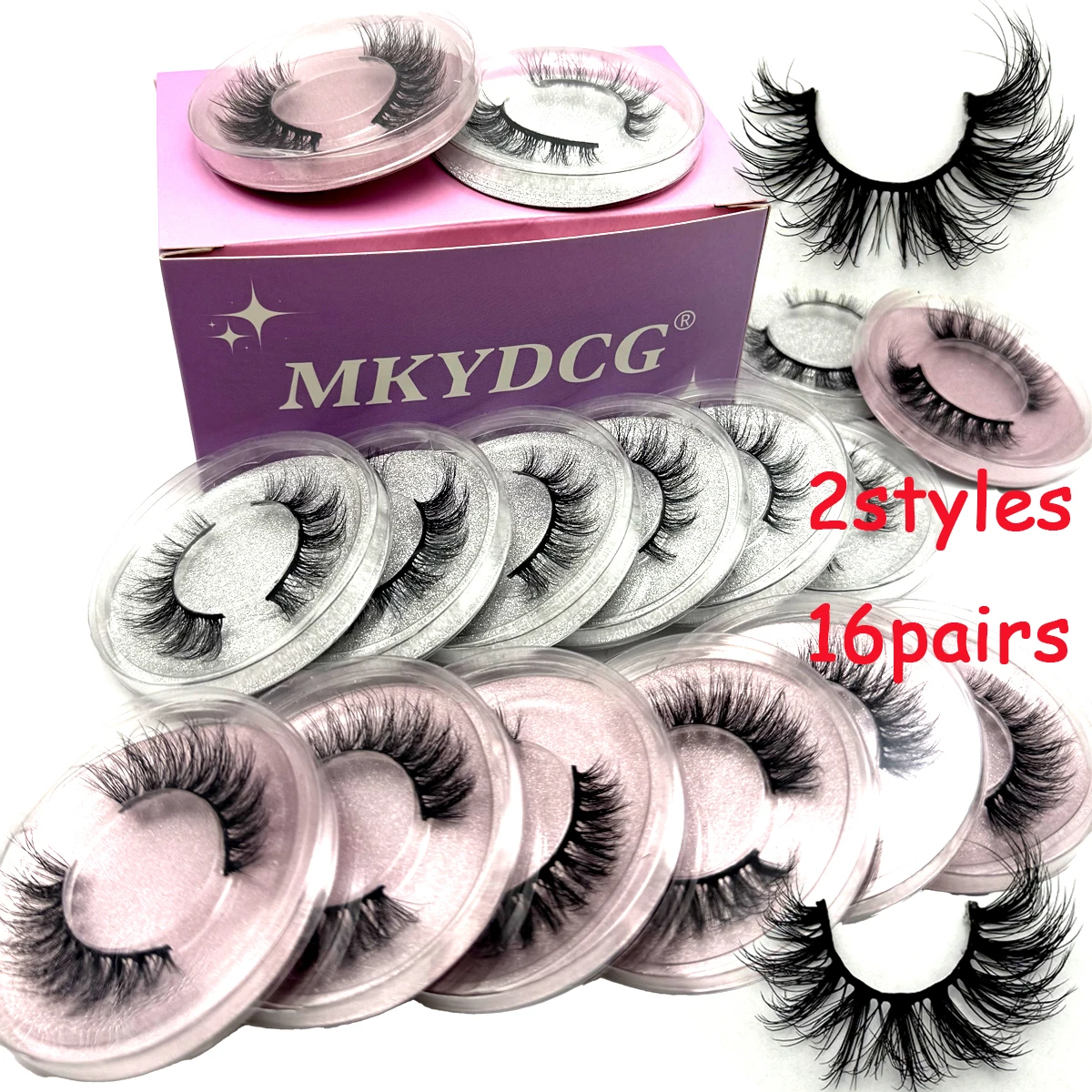 16ペア3スタイルのウィスピーなフェイクミンクつけまつげ、ミックスドドラマティックな太くカールしたふわふわストリップラッシュ、アイメイクセット用マルチパック