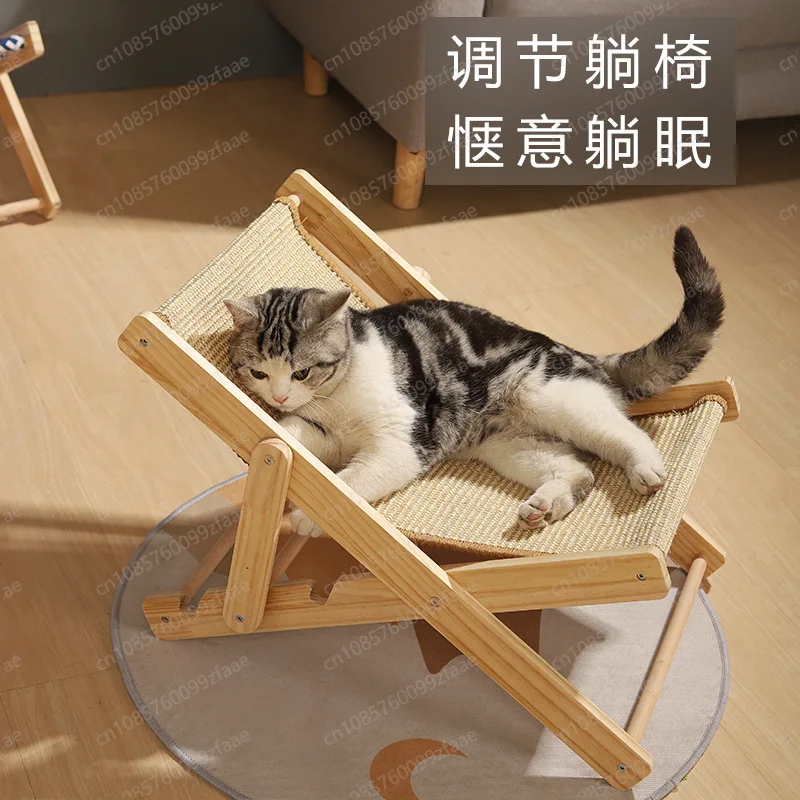 

Cat Scratch Board Canvas Chair Solid Wood Hammock Cradle Chair Crawler Toys Don't Lose Dander Cat Nest