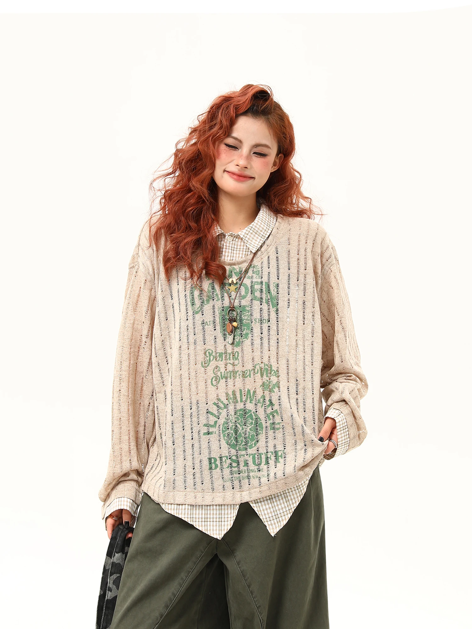 

Женская футболка Wild Aziz в американском ретро-стиле с длинным рукавом, свободного кроя, универсальная, для ранней осени, для колледжа, с защитой от солнца, модная