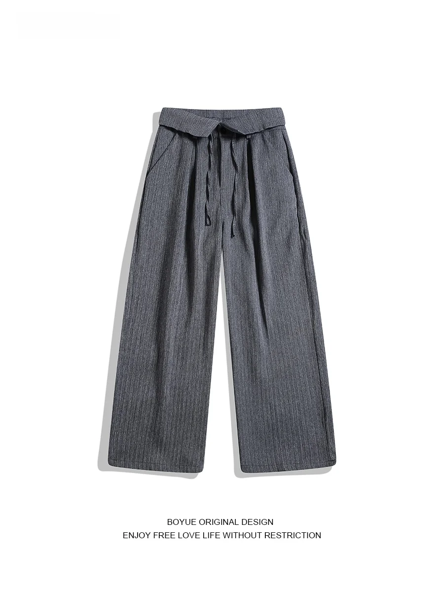 

Boyue Japanese Sle Wide Leg Pants Loose Fit Trousers with Belt for Men And Women Vintage Striped Long Trousers
