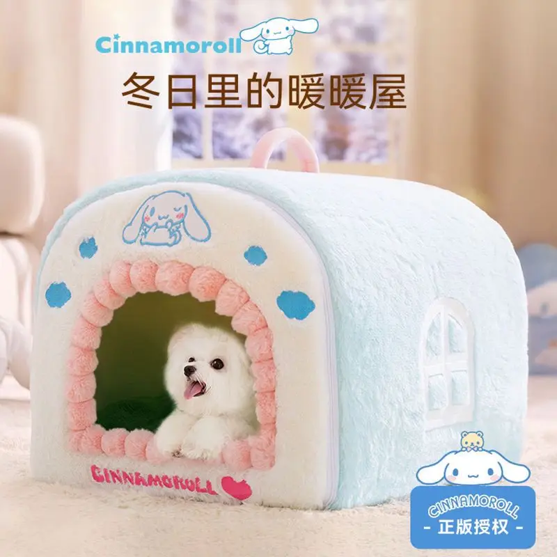 Cinnamoroll Anime Kawaii MINISO Ins Warm Pet Curved House Autumn Winter Cute Cartoon Dog Cat Closed Storage Case Gifts Toys