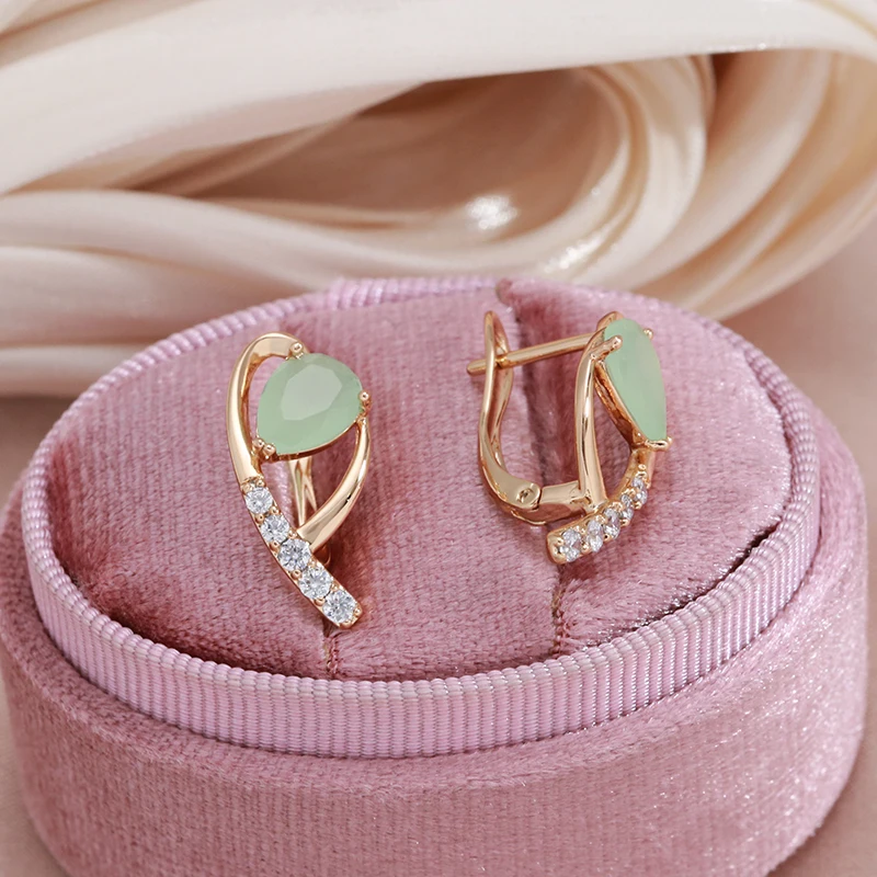 SYOUJYO Green Emerald Natural Zircon Water Drop Earrings For Women Luxury Anniversary Jewelry Gift 585 Rose Gold Color Earring