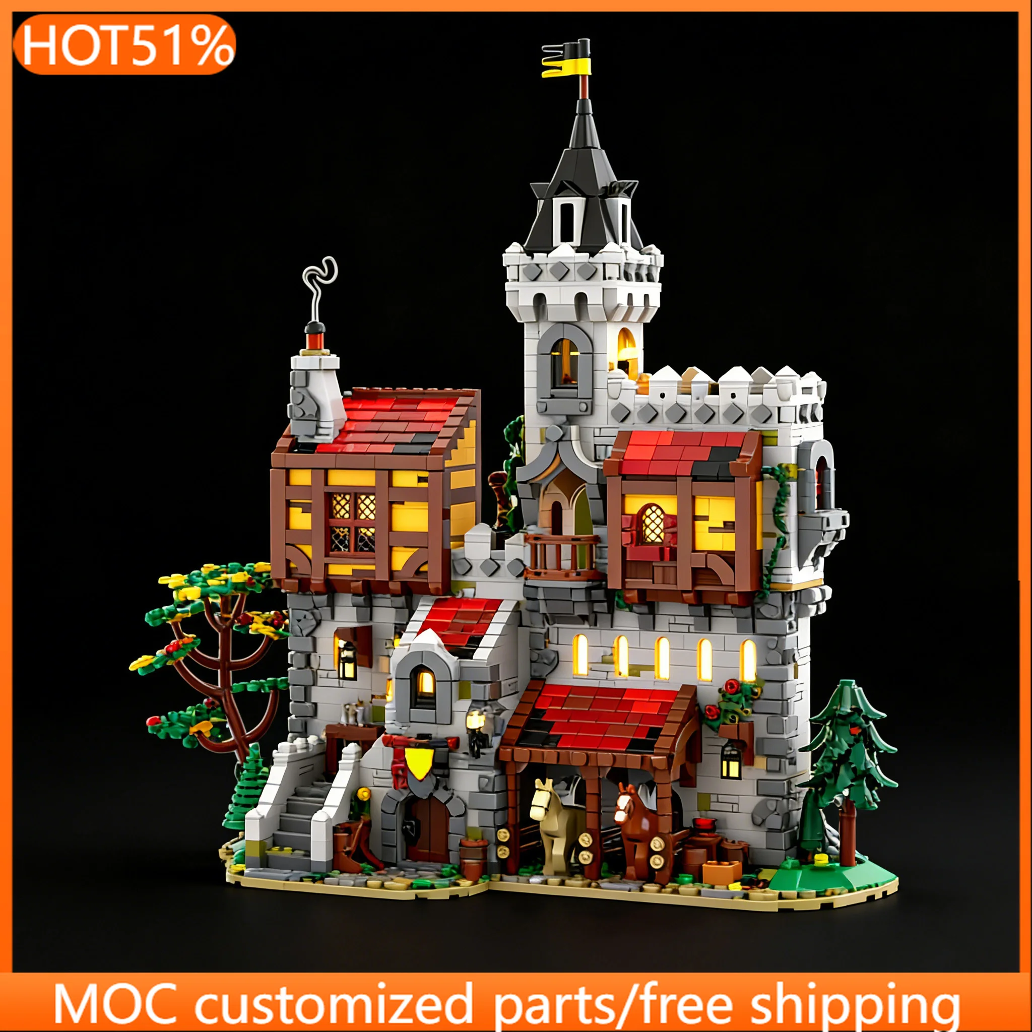 2920 pièces – Modèle de construction modulaire MOC « Seigneur des Corbeaux » médiéval – Briques éducatives populaires à personnaliser – Jouet de festival DIY – Cadeau