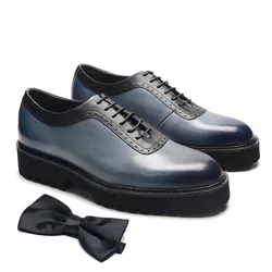 Fashion Men's Oxford Elevator Shoes Genuine Leather Round Toe Height Increasing Business Office Casual Dress Sneakers for Men