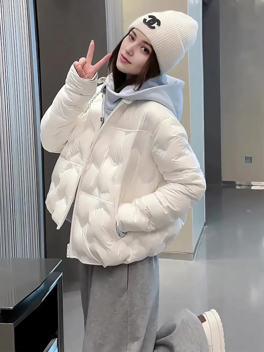 Mujer ort Puffer Jaet Ligero Cálido Color puro Faionable Prendas de abrigo de invierno Casual Sle Blanco Du relleno de plumón