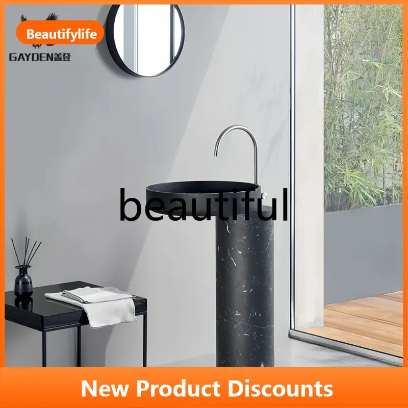 B73 Black and white root marble man-made integrated floor-to-ceiling wash basin Home hotel, art column basin