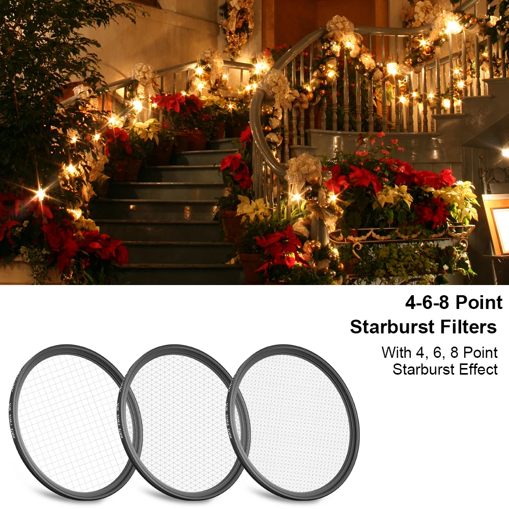 ARTCISE SF-4/6/8 Star Filters, Cross Screen Star Effect Filter with Ultra Slim Aluminum Alloy Frame, HD No Dark Corners for Film