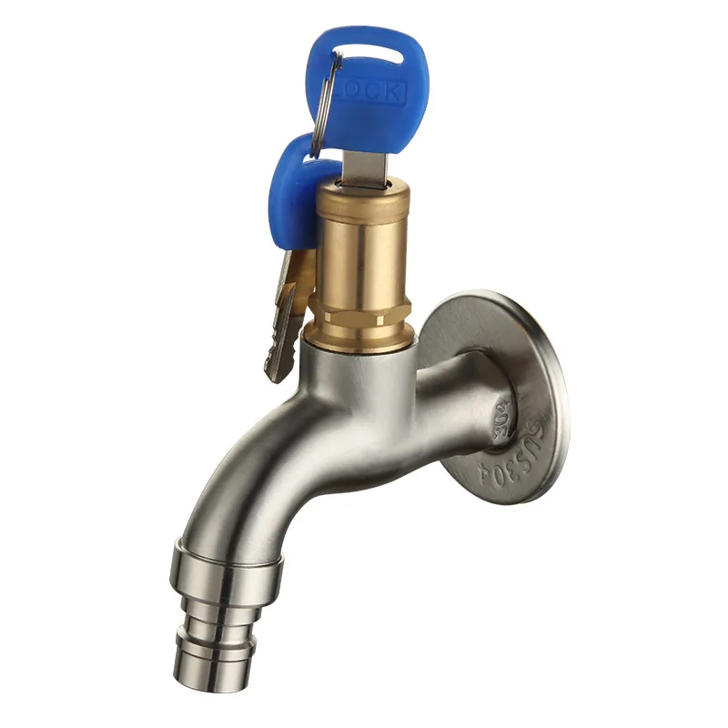ممسحة قفل تبريد سريعة الفتح G1/2 304 صنبور غسالة من الفولاذ المقاوم للصدأ مع مفتاح هندسة خارجية مضادة للسرقة،
