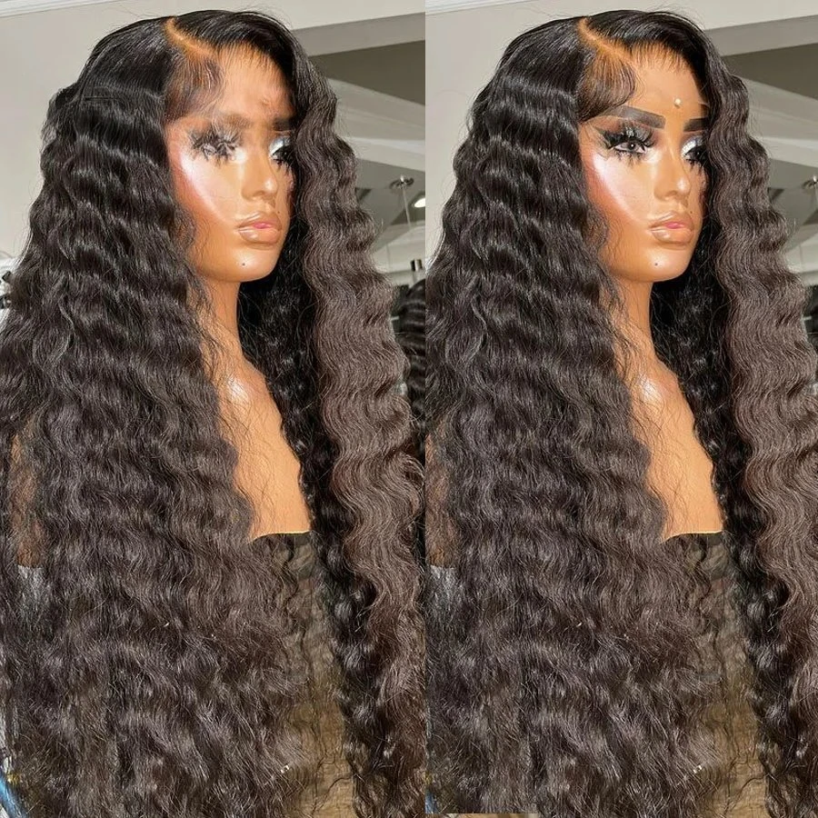 Rosabeauty Deep Wave 13X6  13x4 Lace Front Human Hair Wig 5X5 Preplucked Glueless Ready To Go Curly Wig 250 Density 40 Inch