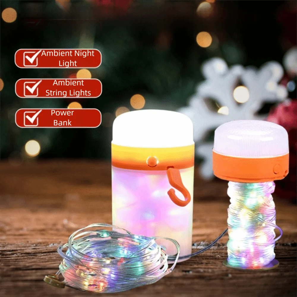 Strip Light Colorful Camping Light Rechargeable Waterproof Atmosphere Light With Hook RGB String Light Room Decor
