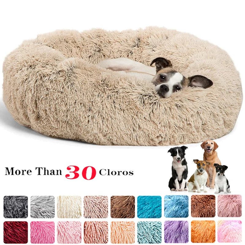 

YOKEE-Long Plush Dog Cushion Bed, Super Soft Fluffy Dog Bed for Small and Large Dogs, Round Cushion for Puppy, Sleeping Bed Cat