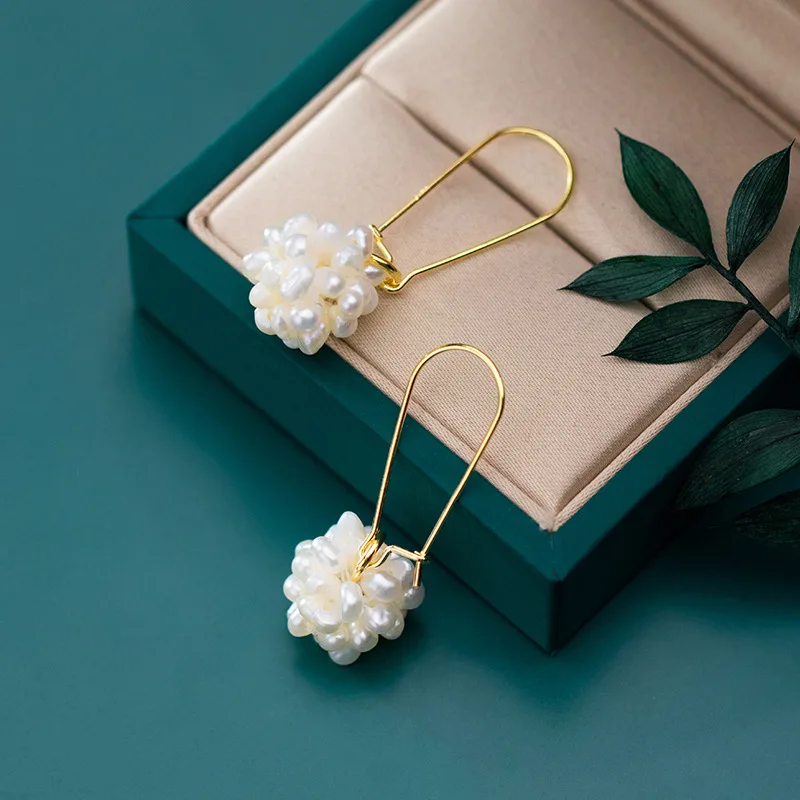 Minar High Quality Irregular Freshwater Pearl Flower Ball Hoop Earrings for Women 14K Real Gold Plated Copper Bridal Jewelry