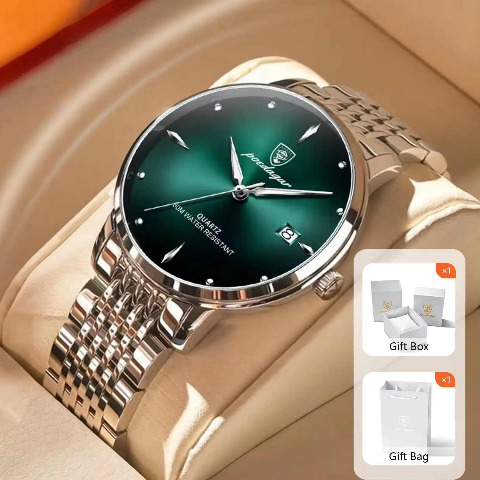 

POEDAGAR Роскошные мужские часы из нержавеющей стали с датой, мужские часы, водонепроницаемые светящиеся модные кварцевые наручные часы для мужчин с подарочной коробкой