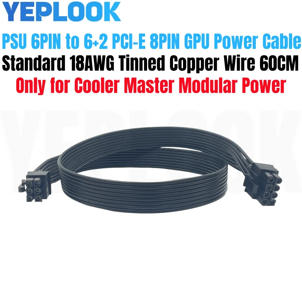 

Кабель питания PCI-E GPU от 6 до 8 контактов, 6 + 2 контакта для Cooler Master V850, V1000, V1200, Silent Pro Gold, 1200 Вт, модульная мощность, 18AWG 60 см