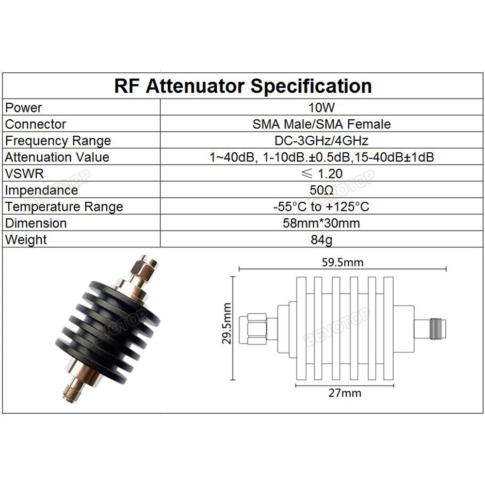 1Pcs 10W SMA Type Attenuator DC-3Ghz/4Ghz RF Coaxial Power Male Plug to Female Jack 1/2/3/5/6/10/15/20/30db/40db 50 Ohm