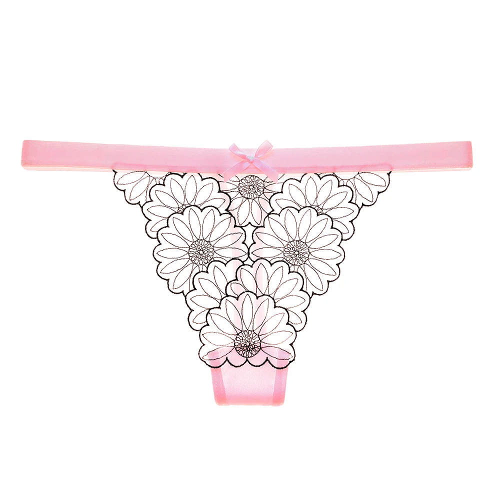 

Women's Sexy Bikini Panties Transparent Thongs For Girls Embroidery Flower G-Stings Female Underwear Mesh Panti 2272 A0115