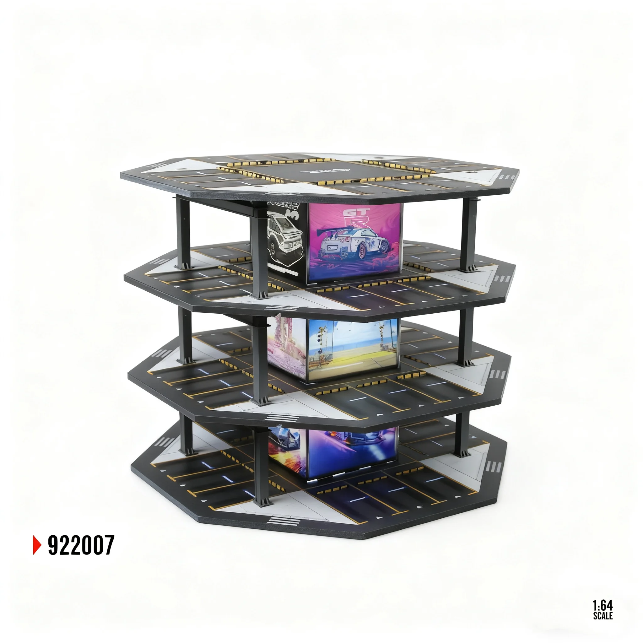 

Миниатюрная модель автомобиля для парковки 1:64, 48-космическая освещенная восьмиугольная модель для парковки, миниатюрная имитационная модель