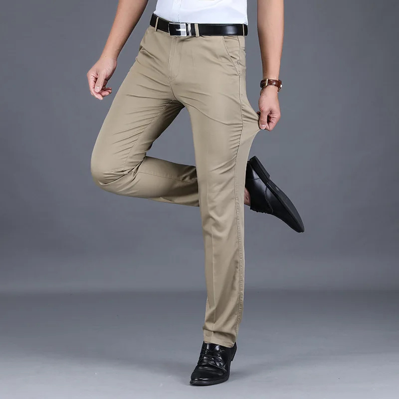 Summer Formal Trousers Men Thin Stretched Off-White Business Office Straight Male Plus Size 42 44 46 Slim Fit Suit Dress Pants