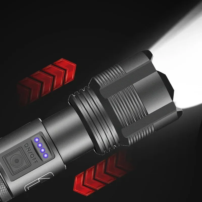 XHP50 LED Strong Light Flashlight USB Charging P70 Searchlight Outdoor Emergency Long Range Zoom Flashlight