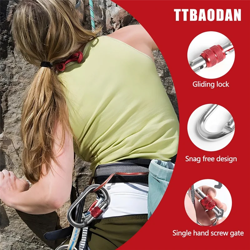 

Climber's 3Pcs Set: 3 Large 25 KN Stainless Steel Carabiner Hooks For Safety In Climbing And Abseiling