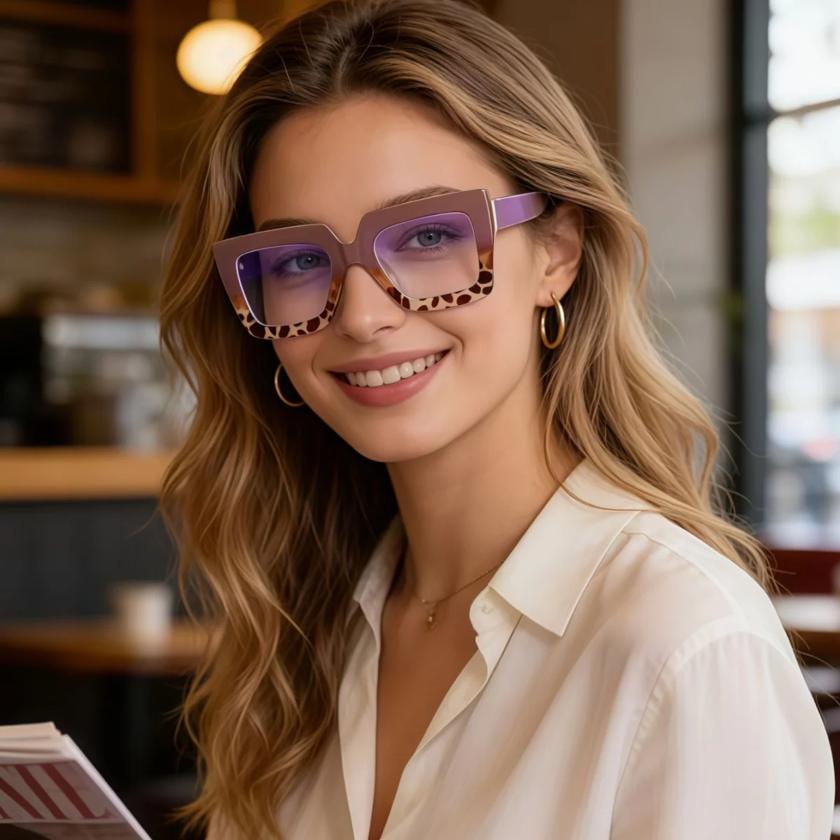 1PC Damenmode Retro-Brille mit flachen Gläsern für Computer und Telefon, Blaulicht-Schutz, Sehhilfe
