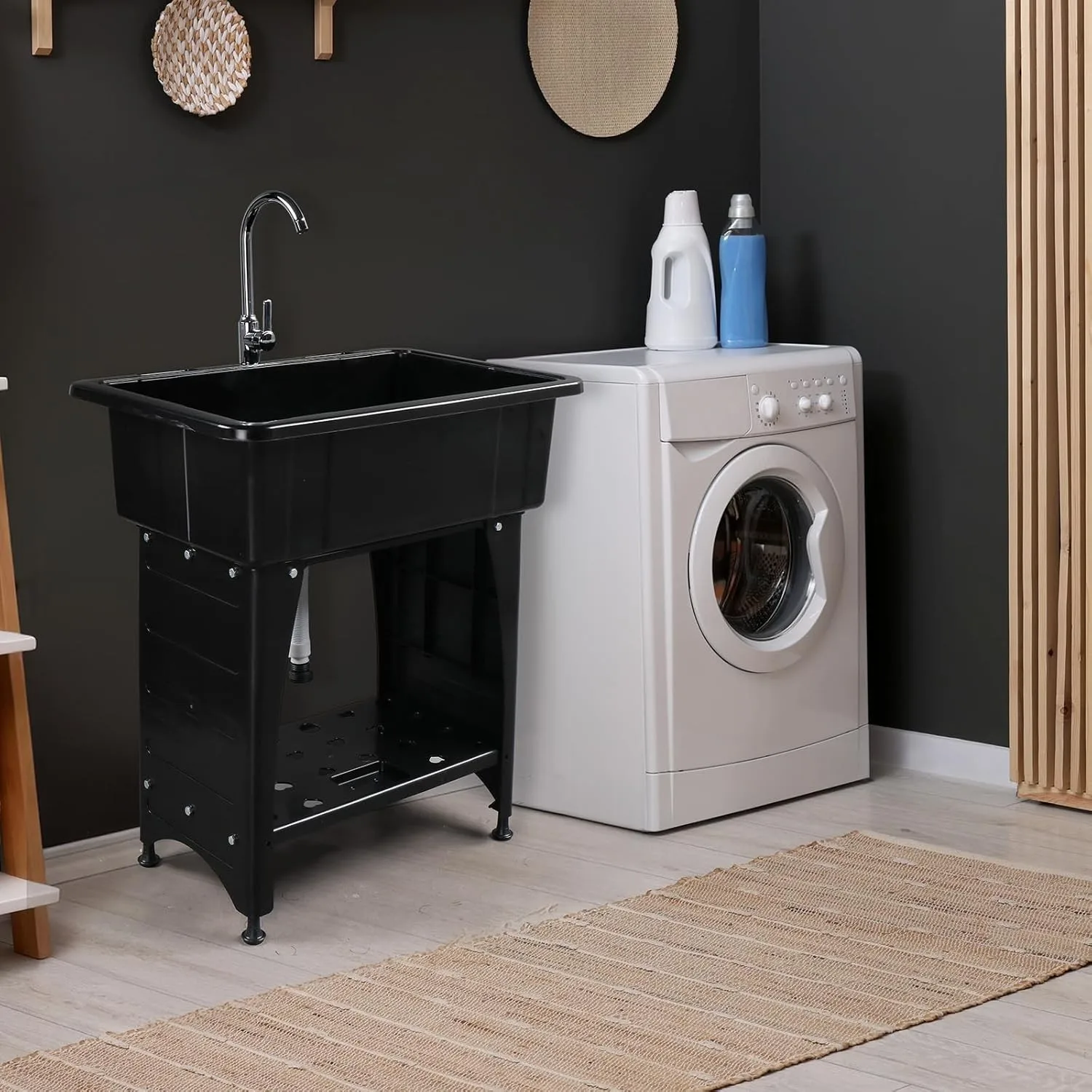 

Freestanding Utility Sink with Removable Drainboard and Faucet for Laundry Room