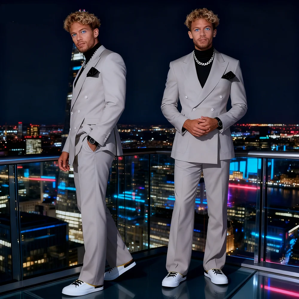 

Men's 2-Piece Smoking Tuxedo Casual Double-Breasted Blazer Fitted Wedding Attire for Graduation Parties Moda Style