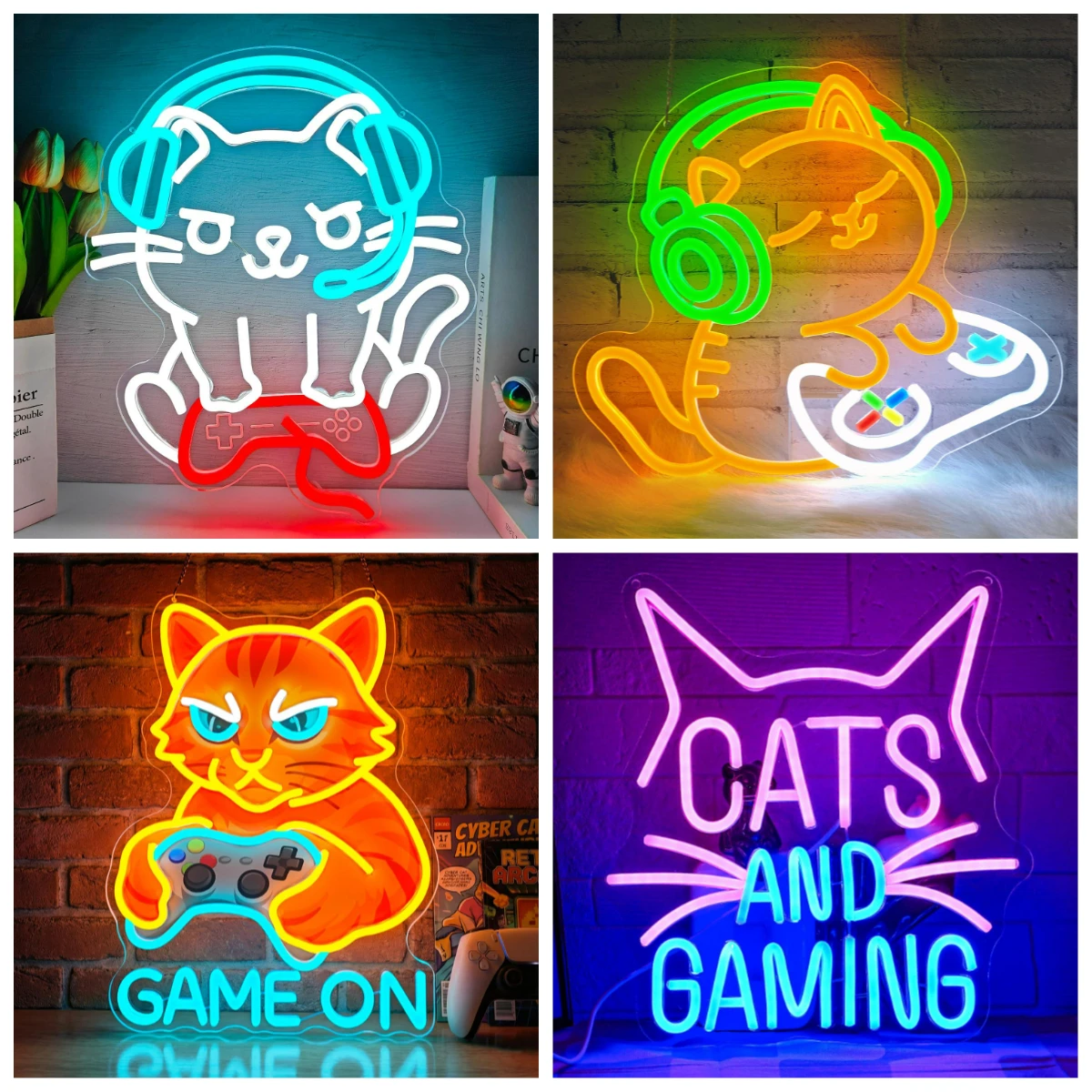 

Gamer Cat With Headphones Neon Sign USB Dimmable LED Light for Wall Decor Game Room Bedroom Gaming Setup Party Gifts