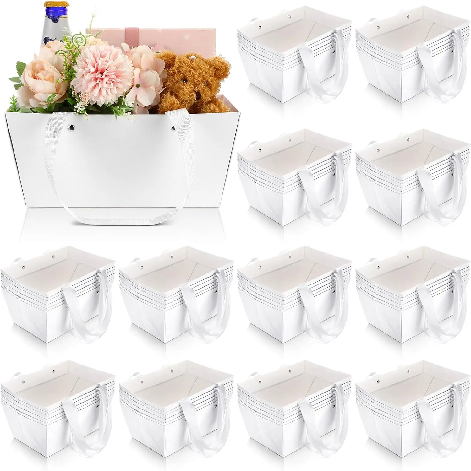 Baskets for Gifts Waterproof Empty Kraft Basket with Handles Gift Basket Empty to Fill for Wedding Party Christmas Valentines