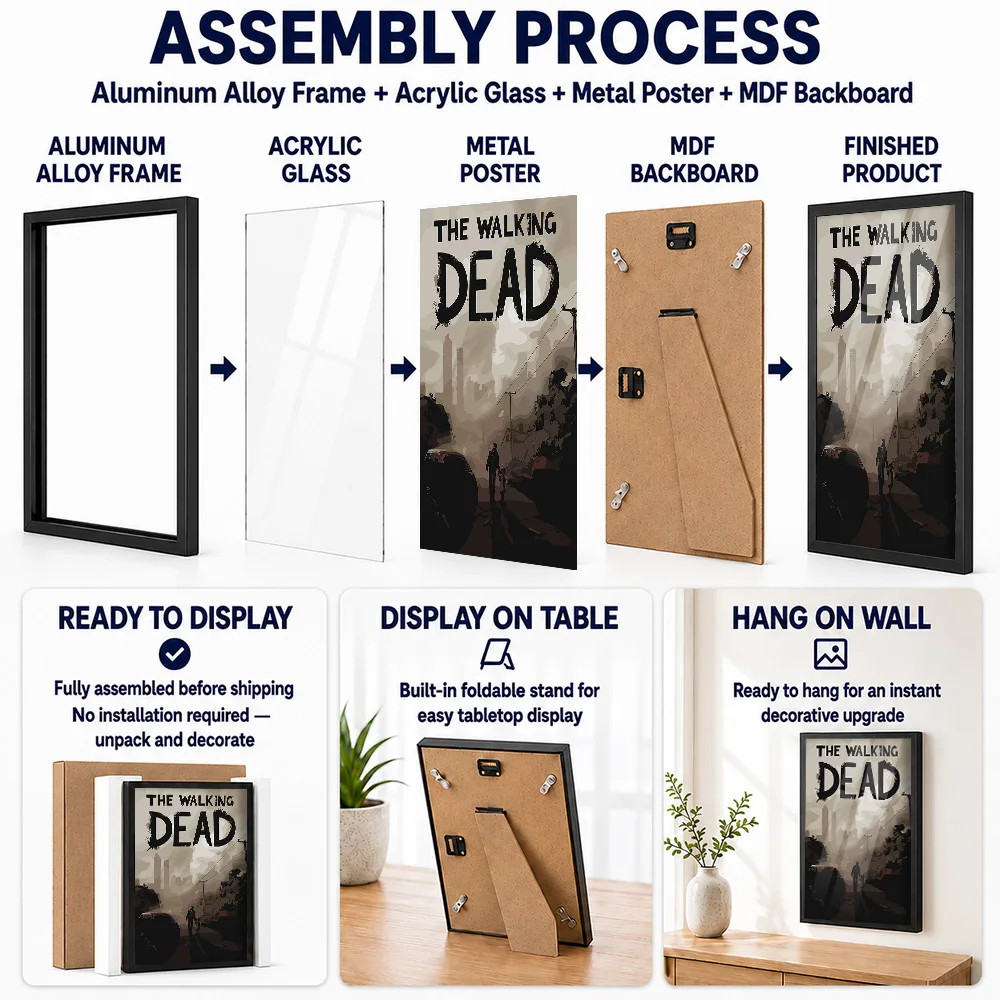 The Walking Dead Framed Aluminum Metal Poster Customized Photo Gothic Thriller Style Wall Art For Home Theater Horror Fan Gift