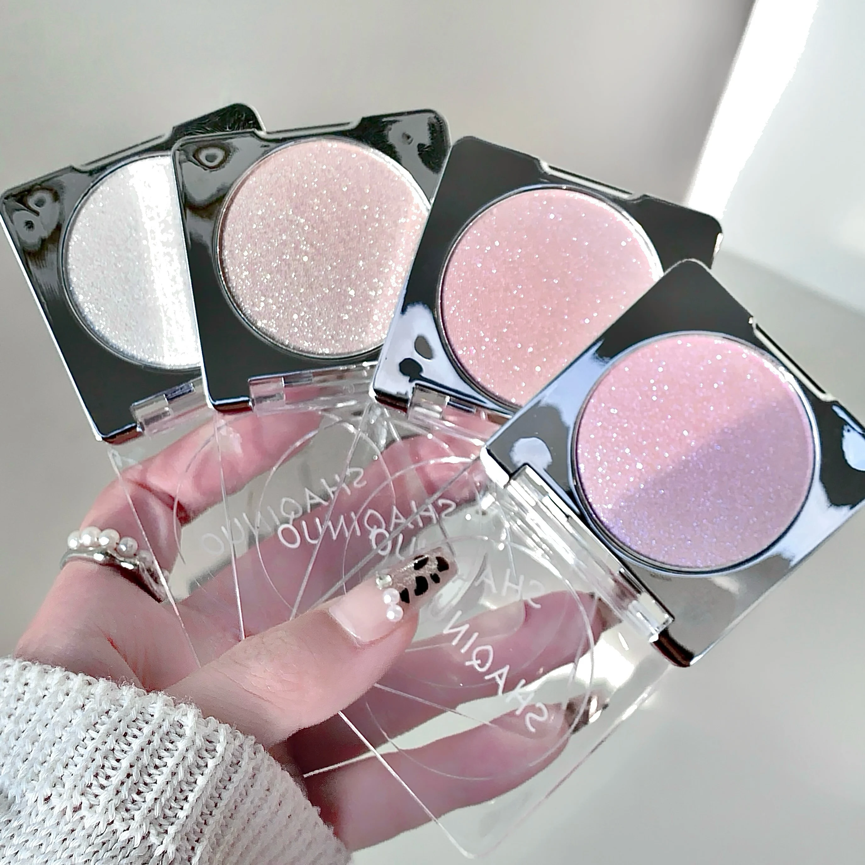 SHAQINUO Highlight Powder, Perfect Pearlescent Shimmer Palette สําหรับใบหน้า, ปากกาเน้นข้อความติดทนนาน, เนื้อนุ่มและเนียน