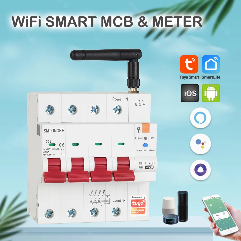 Tuya smart wifi 4p mcb 63a rs485 schalter prepaid meter timer schalter spannungs stroms chutz sprach steuerung alexa google alice – Detail 1
