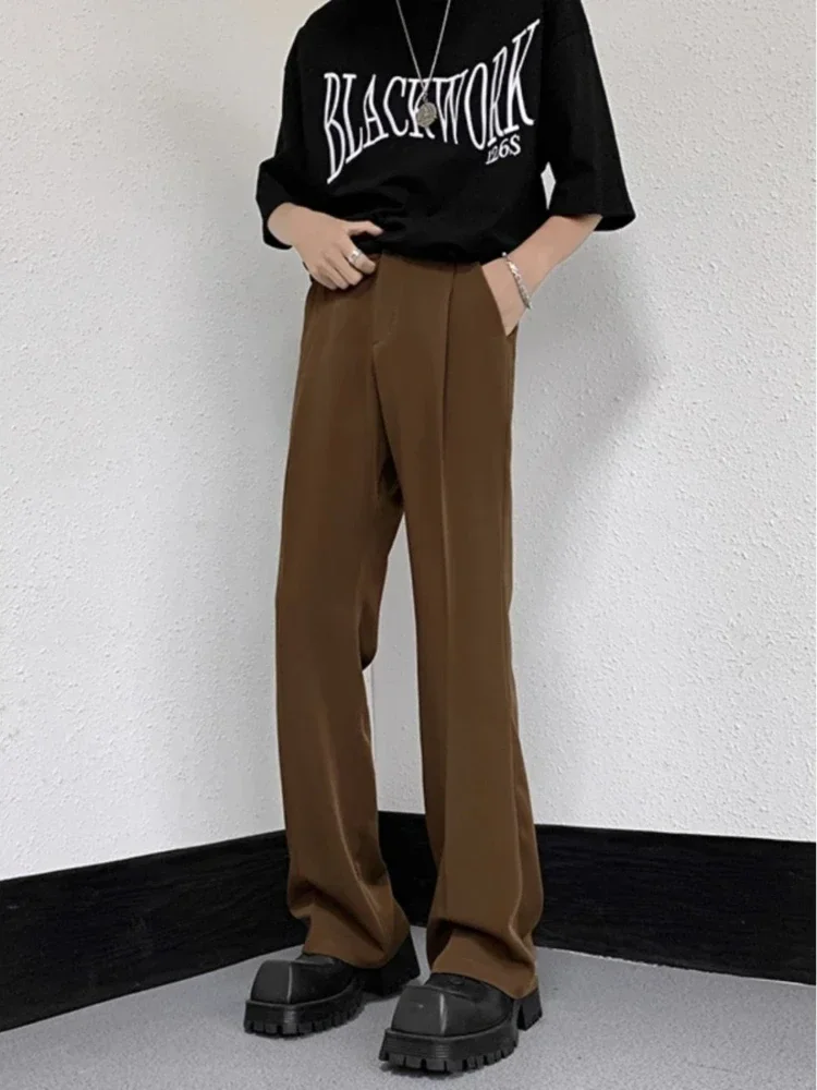 Flared Men\'s Summer Pants Bell Mouth Baggy Male Suit Trousers Black Formal Slacks Fashion Vintage Anti-wrinkle Up Dress 2024