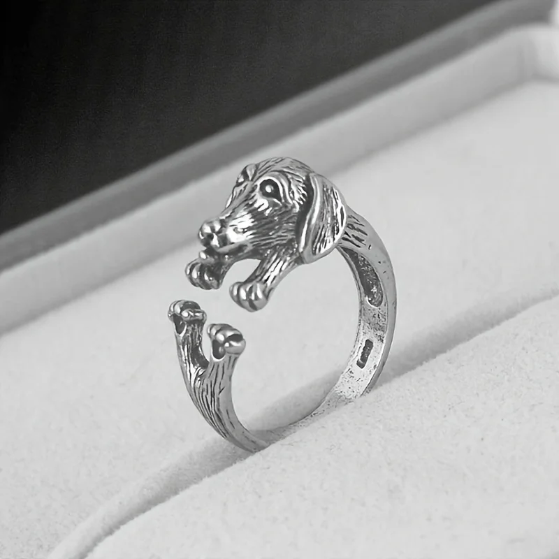 New Fashion Retro Adjustable Long Ears Pug Vintage Ring Old Zodiac Animal Ring