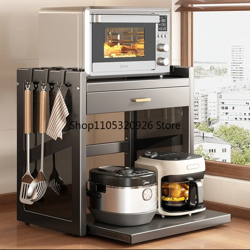 Multi Drawer Kitchen Countertop Microwave Storage Rack Organizer for Oven Rice Cooker Household Pot Pan Storage